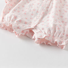 Dave&Bella Baby Girls Summer Sweet Pink Floral Print Cotton Lightweight Rompers