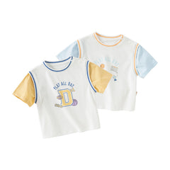 Dave&Bella Toddler Boys Summer Ice Blue/Yellow Breathable Cotton T-shirt Tops
