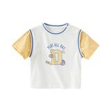 Dave&Bella Toddler Boys Summer Ice Blue/Yellow Breathable Cotton T-shirt Tops