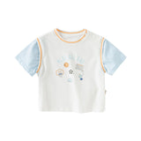 Dave&Bella Toddler Boys Summer Ice Blue/Yellow Breathable Cotton T-shirt Tops