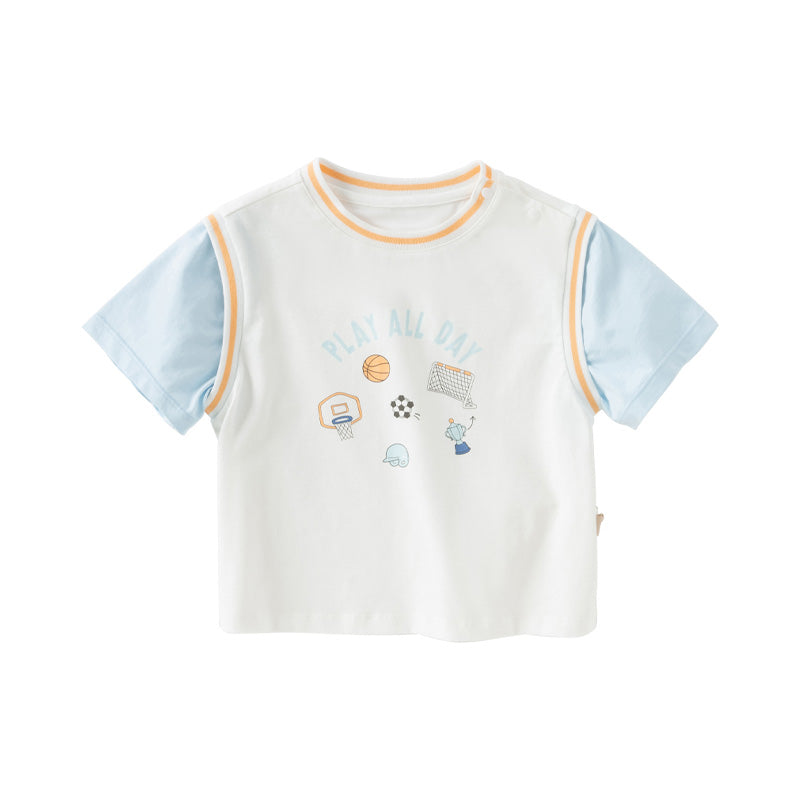 Dave&Bella Toddler Boys Summer Ice Blue/Yellow Breathable Cotton T-shirt Tops