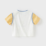 Dave&Bella Toddler Boys Summer Ice Blue/Yellow Breathable Cotton T-shirt Tops