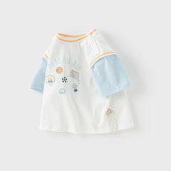 Dave&Bella Toddler Boys Summer Ice Blue/Yellow Breathable Cotton T-shirt Tops