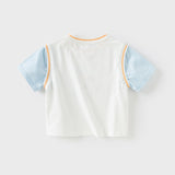 Dave&Bella Toddler Boys Summer Ice Blue/Yellow Breathable Cotton T-shirt Tops