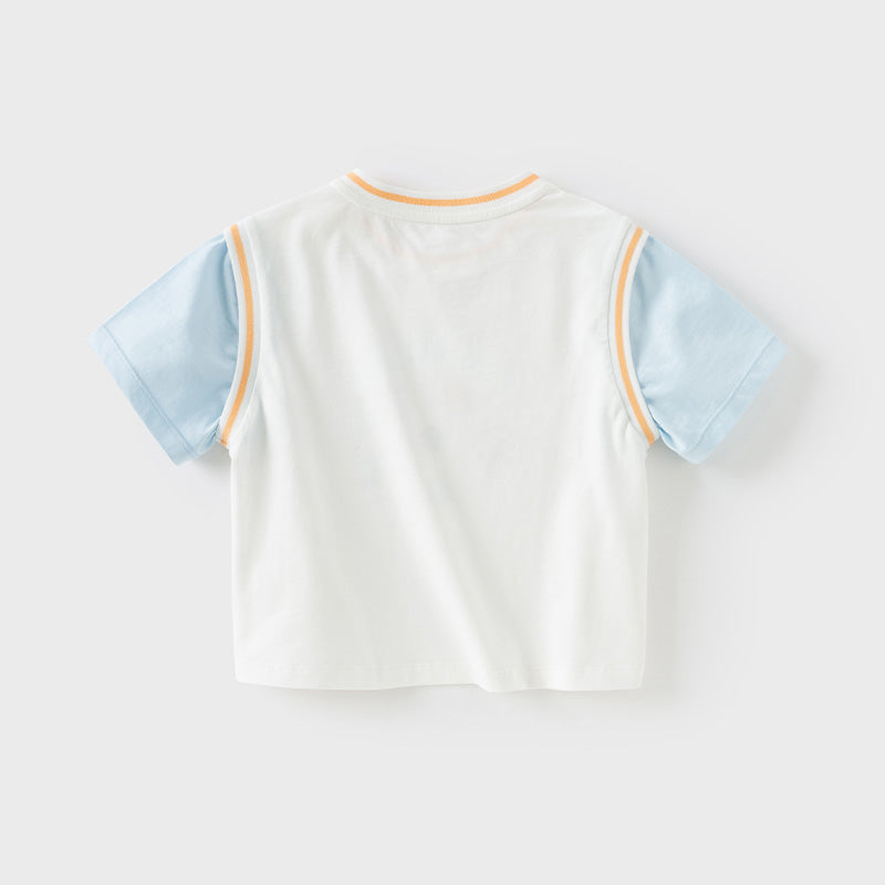 Dave&Bella Toddler Boys Summer Ice Blue/Yellow Breathable Cotton T-shirt Tops