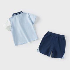 Dave&Bella Boys Summer Sports Style Striped Polo T-Shirt Shorts Outdoor Set