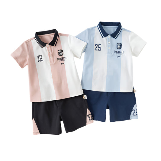 Dave&Bella Boys Summer Sports Style Striped Polo T-Shirt Shorts Outdoor Set