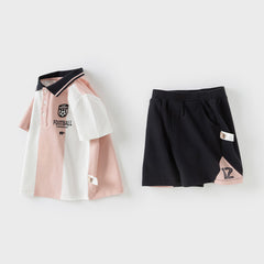 Dave&Bella Boys Summer Sports Style Striped Polo T-Shirt Shorts Outdoor Set