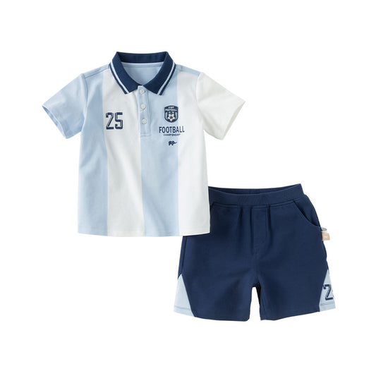 Dave&Bella Boys Summer Sports Style Striped Polo T-Shirt Shorts Outdoor Set