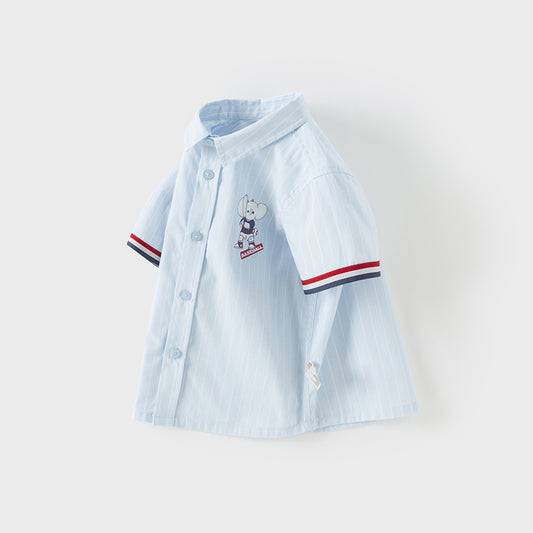 Dave&Bella Boys Summer Cotton Blue White Striped Formal Shirt Top