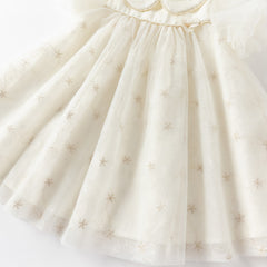 Dave&Bella Toddler Girls Summer Bubble Sleeve Beige Mesh Dress
