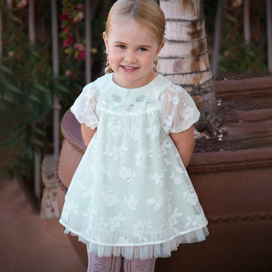 Dave&Bella Girls Summer Charming Green Mesh Bubble Sleeve Princess Dress