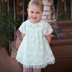 Dave&Bella Girls Summer Charming Green Mesh Bubble Sleeve Princess Dress