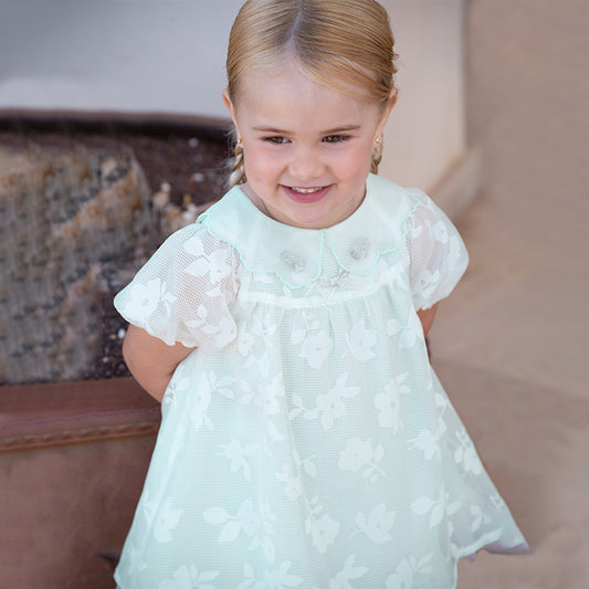 Dave&Bella Girls Summer Charming Green Mesh Bubble Sleeve Princess Dress