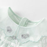 Dave&Bella Girls Summer Charming Green Mesh Bubble Sleeve Princess Dress