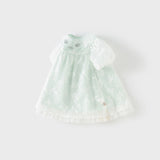 Dave&Bella Girls Summer Charming Green Mesh Bubble Sleeve Princess Dress