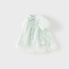 Dave&Bella Girls Summer Charming Green Mesh Bubble Sleeve Princess Dress