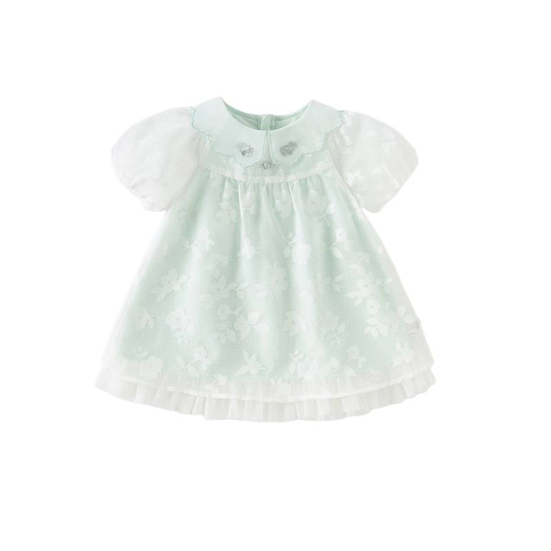 Dave&Bella Girls Summer Charming Green Mesh Bubble Sleeve Princess Dress