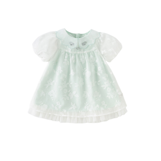Dave&Bella Girls Summer Charming Green Mesh Bubble Sleeve Princess Dress