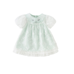 Dave&Bella Girls Summer Charming Green Mesh Bubble Sleeve Princess Dress