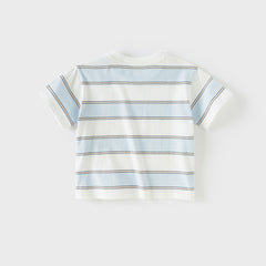 Dave&Bella Toddler Boys Summer Stylish Blue White Striped Cotton Comfortable T-shirts