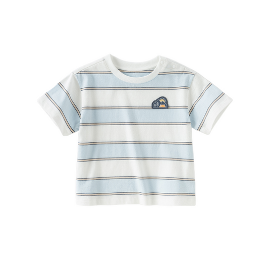 Dave&Bella Toddler Boys Summer Stylish Blue White Striped Cotton Comfortable T-shirts