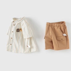 Dave&Bella Boys Summer Apricot Striped T-shirt Short Pant Set