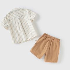 Dave&Bella Boys Summer Apricot Striped T-shirt Short Pant Set