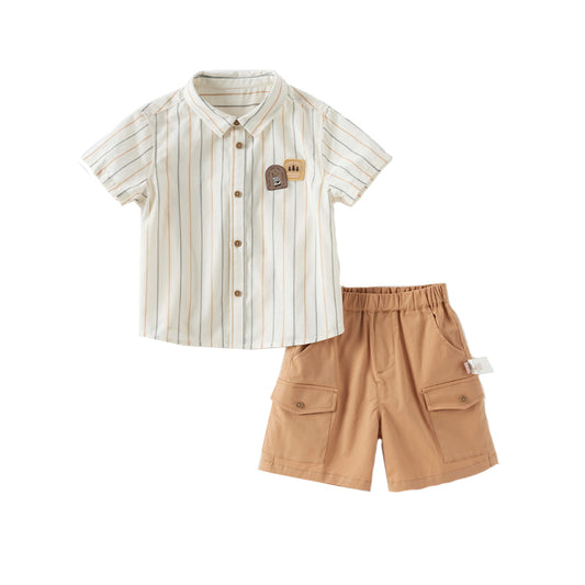Dave&Bella Boys Summer Apricot Striped T-shirt Short Pant Set