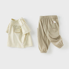 Dave&Bella Kids Boys Summer Light Grey Green Casual T-shirt Pant Sets