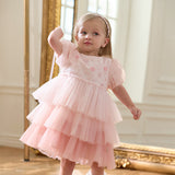 Dave&Bella Girls Summer Pink Mesh Princess Cake Dress (Copy)-1