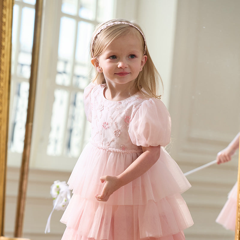 Dave&Bella Girls Summer Pink Mesh Princess Cake Dress