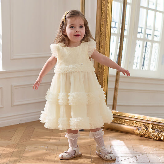 Dave&Bella Girls Summer Light Yellow Mesh Princess Dress