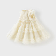 Dave&Bella Girls Summer Light Yellow Mesh Princess Dress