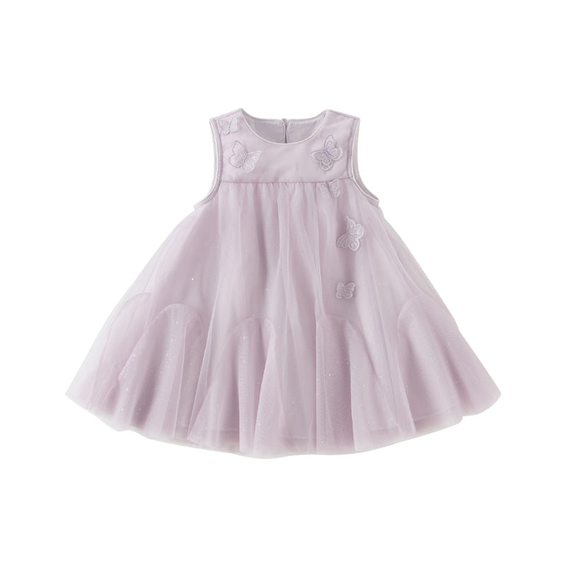 Dave&Bella Toddler Girls Summer Purple  Butterfly Mesh Sleeveless Party Dress