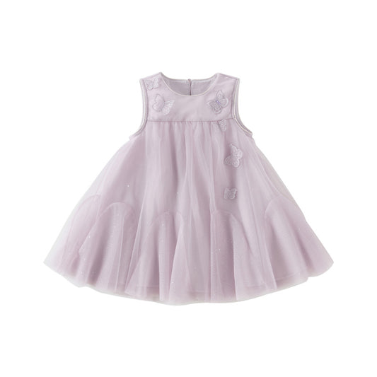 Dave&Bella Toddler Girls Summer Purple  Butterfly Mesh Sleeveless Party Dress