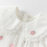 Dave&Bella Toddler Girls Summer Beige Bubble Sleeve Mesh Birthday Dress (wallet bag)