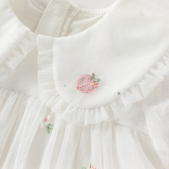 Dave&Bella Toddler Girls Summer Beige Bubble Sleeve Mesh Birthday Dress (wallet bag)