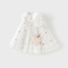 Dave&Bella Toddler Girls Summer Beige Bubble Sleeve Mesh Birthday Dress (wallet bag)