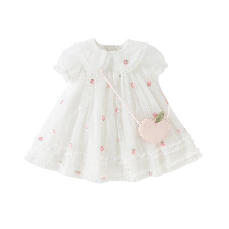 Dave&Bella Toddler Girls Summer Beige Bubble Sleeve Mesh Birthday Dress (wallet bag)