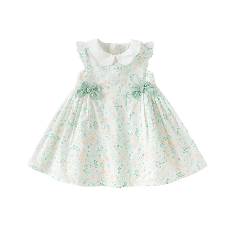 Dave&Bella Girls Summer Cotton Leaf Print Sleeveless Dress