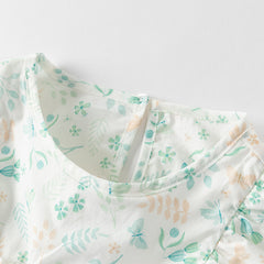 Dave&Bella Girls Summer Cotton Leaf Print Flutter Sleeve T-shirt Short Pant Set