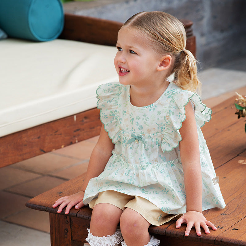 Dave&Bella Toddler Girls Summer Cotton Leaf Print T-shirt Short Pant Sets