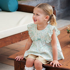 Dave&Bella Girls Summer Cotton Leaf Print Flutter Sleeve T-shirt Short Pant Set