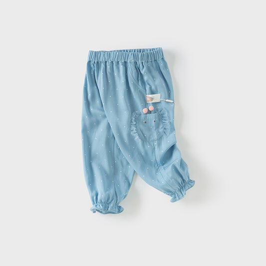 Dave&Bella Toddler Girls Summer Blue Dot Loose Mosquito Proof Pants