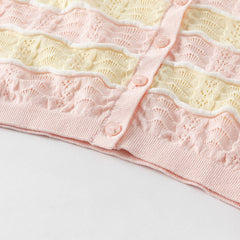 Dave&Bella Kids Girls Summer Adorable Yellow Pink Striped Comfortable Cotton Cardigans