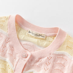Dave&Bella Kids Girls Summer Adorable Yellow Pink Striped Comfortable Cotton Cardigans