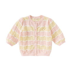 Dave&Bella Kids Girls Summer Adorable Yellow Pink Striped Comfortable Cotton Cardigans
