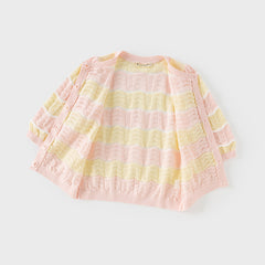 Dave&Bella Kids Girls Summer Adorable Yellow Pink Striped Comfortable Cotton Cardigans
