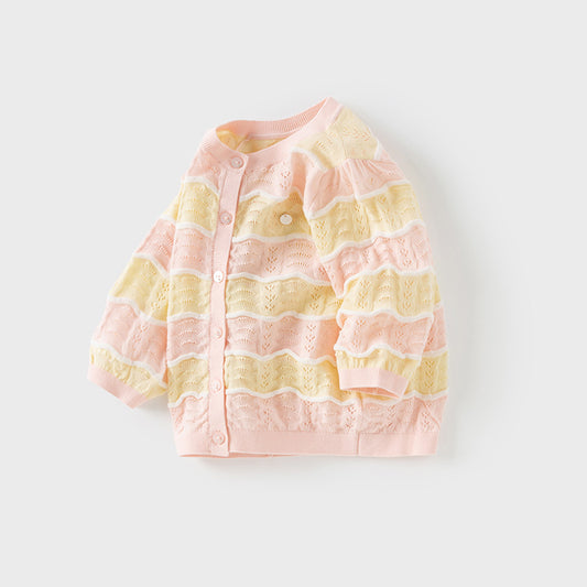 Dave&Bella Kids Girls Summer Adorable Yellow Pink Striped Comfortable Cotton Cardigans